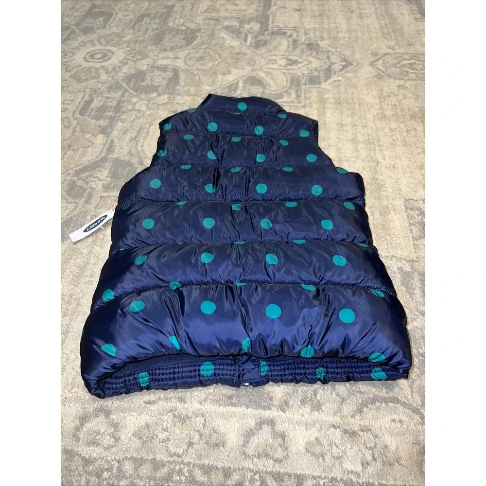old navy girls Youth Sz 6/7 small Puffer Vest Navy Blue green Polka Dots New‎